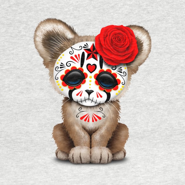 Red Day of the Dead Sugar Skull Cougar Cub by jeffbartels